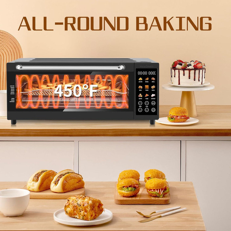 16QT Air Fryer Oven,9-in-1 Multi-Function Countertop Oven with Broil,Pizza,Dehydrator & Convection Baking, Black
