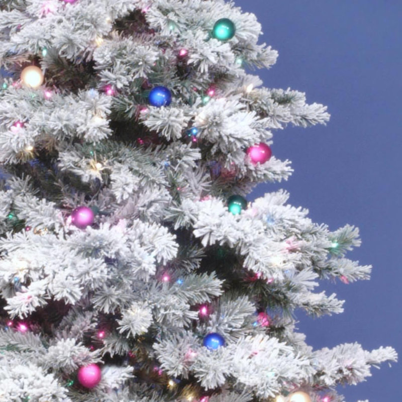 Flocked Alaskan 7.5' White Artificial Christmas Tree with 900 Multicolored Lights with Stand, 4.5' H