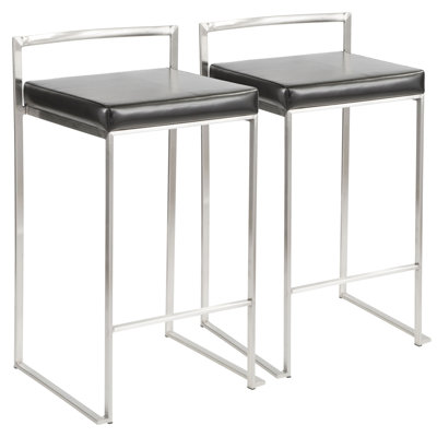Tabouret de comptoir contemporain empilable en similicuir noir par - ensemble de 2