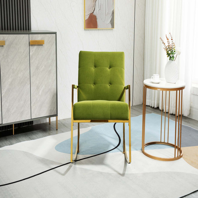 Fauteuil en velours capitonné 25,2 po Jerrimiah, Velours vert olive