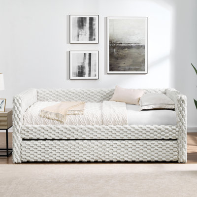 Lit de jour simple, canapé-lit rembourré, le bas se retire pour former un lit, tissu en velours côtelé beige (86 po x 43,5 po x 34 po)