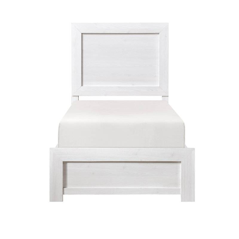 Lit simple à panneau en bois massif blanc avec tête de lit