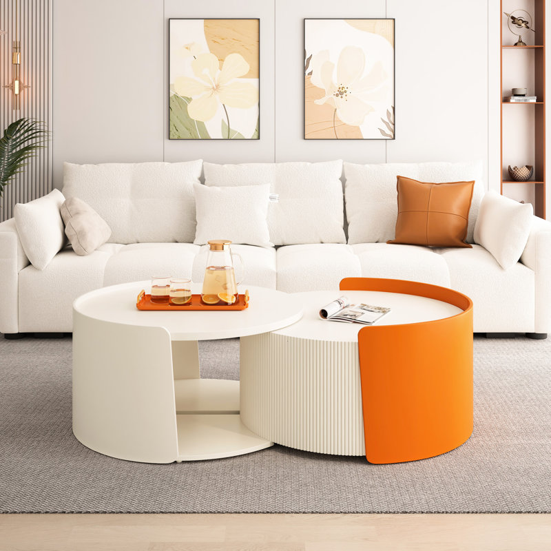 Table extensible blanche - sans assemblage, idéale pour le salon et le bureau Pièce latérale moderne, ronde, extensible, blanc, assemblage facile