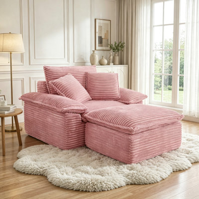 Fauteuil et demi Cloud Deep Seat de 63,39 po de largeur avec pouf amovible, sans assemblage, en polaire rose Teddy