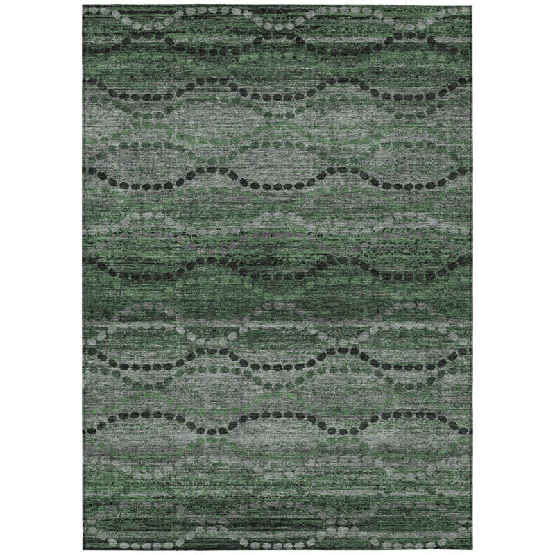 Machine Washable Indoor/Outdoor Xhevrie Olive Rug, Rectangle 10' x 14'