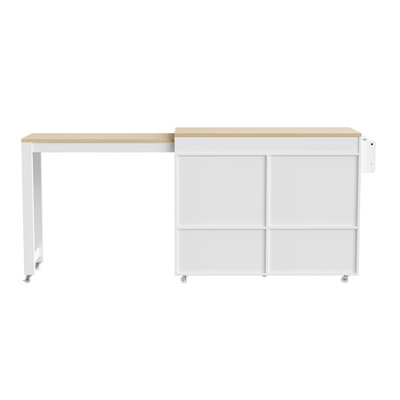 Îlot de cuisine de 74,5 po avec table de salle à manger extensible K&K, îlot de cuisine sur roulettes avec support à épices et 2 tiroirs, chariot de rangement pour la cuisine avec armoire à 4 portes