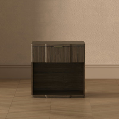 Table de chevet 1 tiroir Mid-Century moderne en noyer et or Clive 22 po