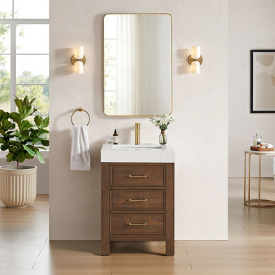 Meuble-lavabo simple Léon de 24 po avec comptoir en marbre reconstitué et miroir