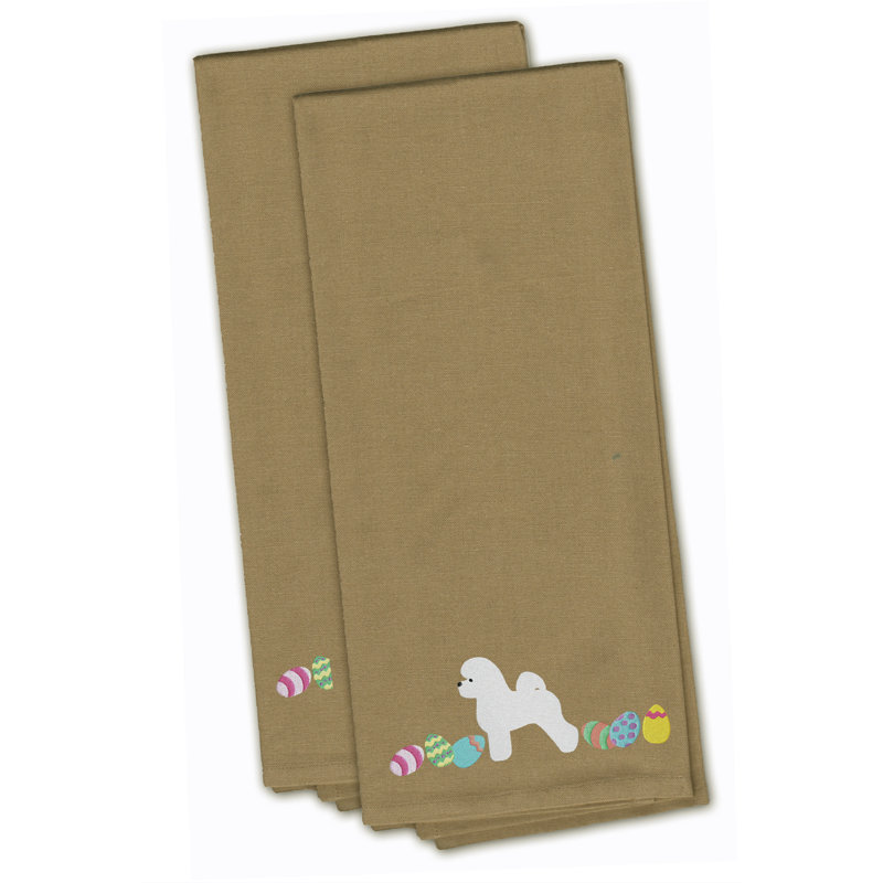 Cotton Embroidered Tea Towel Kitchen Towel, Tan, 28" H x 19" W x 0.1" D
