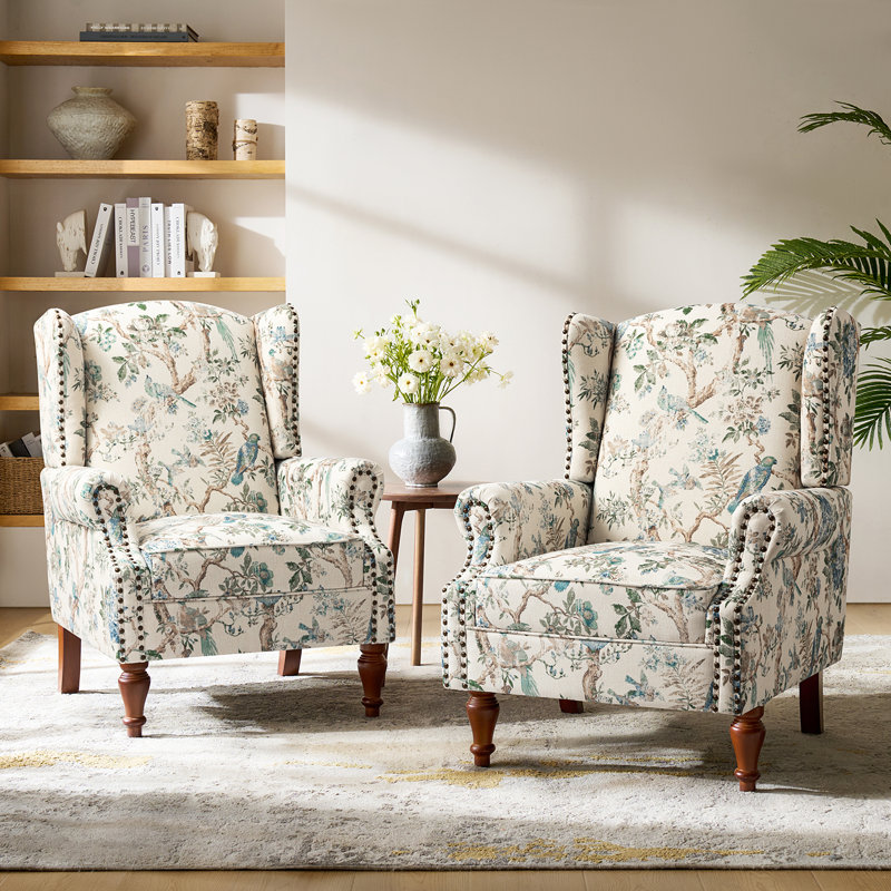 Anndi Upholstered Wingback Accent Chair, Bird Linen 