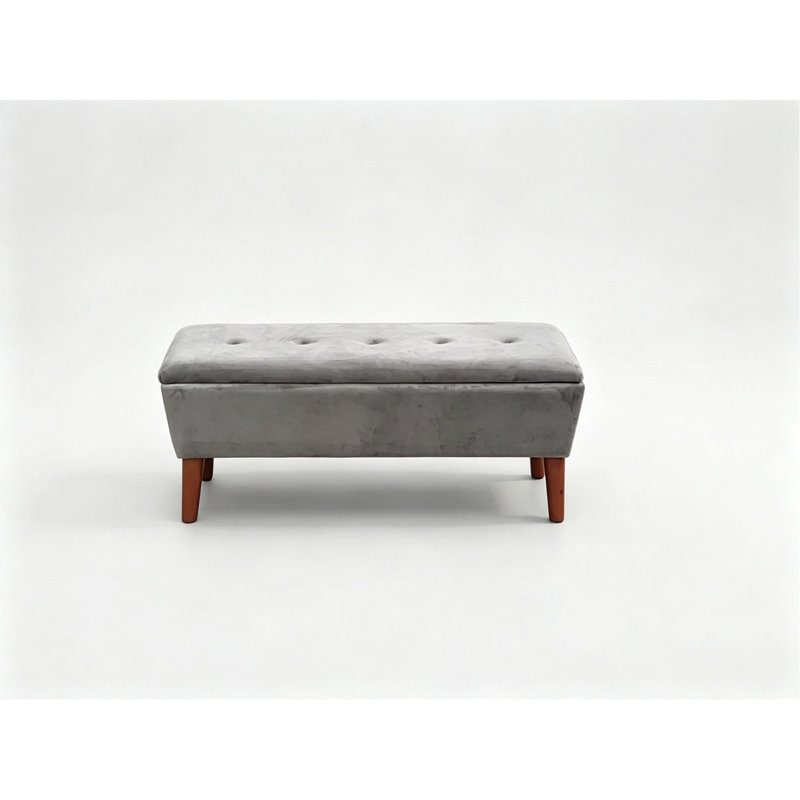 Banc repose-pieds rectangulaire en lin 42 po, tabouret bas moderne avec repose-pieds en bois massif, banc à chaussures multi-usage et banc de bout de lit pour le salon / la chambre à coucher