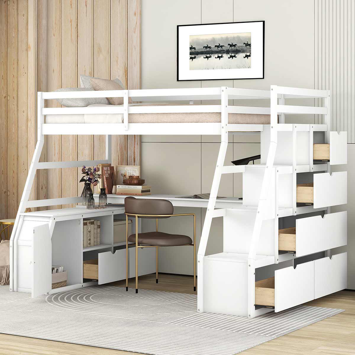 Harriet Bee Modern Loft Bed With 7 Drawers 2 Shelves And Desk ...
