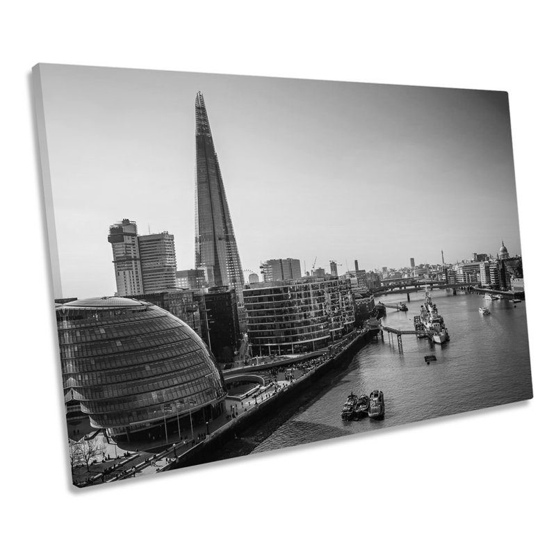 Shard Building London City B&W - Wrapped Canvas Print, 61cm H x 91.4cm W x 4cm D