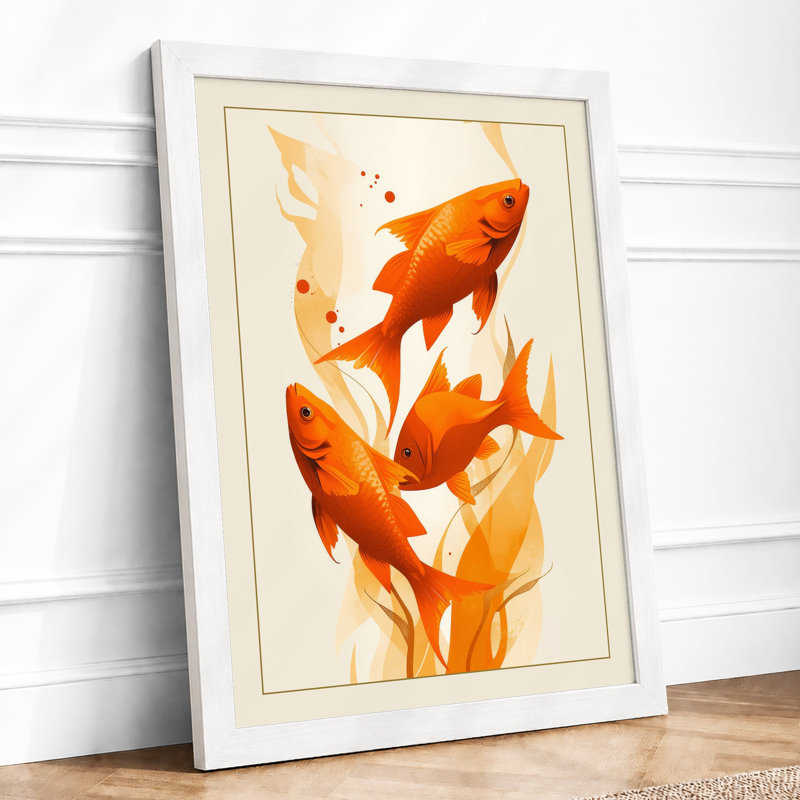 Goldfish Among Plants Boho - Framed Print, A2 - 59.4 x 42.0 cm, White