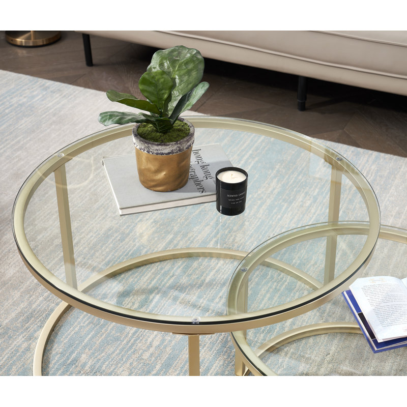 Emmitt Glass Top Nesting Coffee Table, Gold