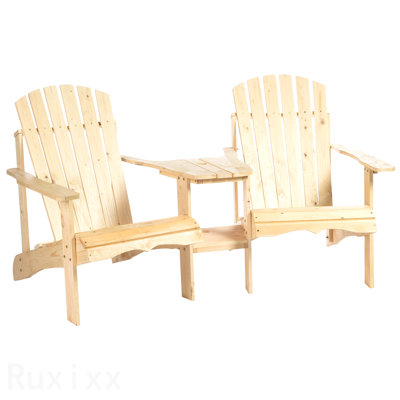 Chaise Adirondack en bois pour deux personnes, ensemble de chaises de foyer d'extérieur avec trou de table et de parasol, chaises de patio pour piscine, terrasse, jardin
