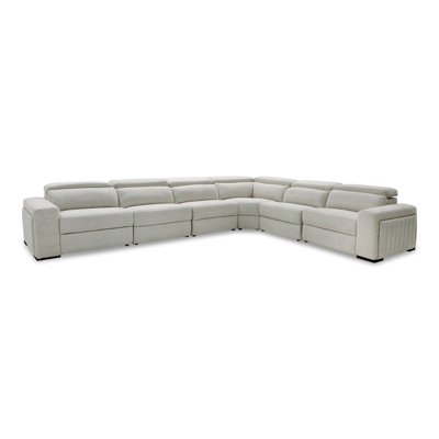 Calvero Modern Beige Fabric Sectional Sofa With 2 Power Recliners