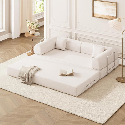 Canapé-lit 78,7 po convertible 5-en-1, canapé modulaire en velours côtelé avec accoudoirs et coussins amovibles, blanc