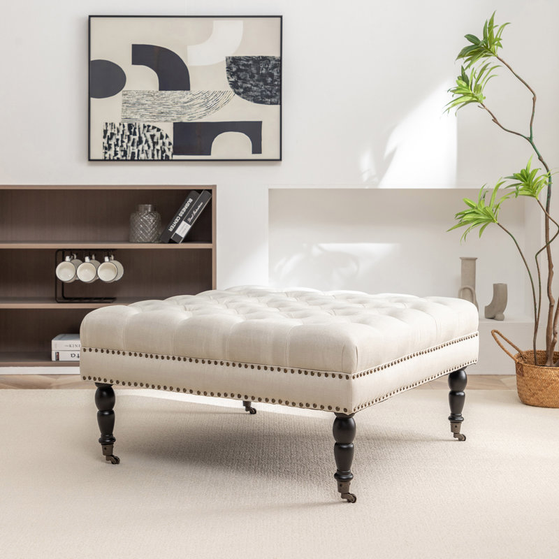 Repose-pieds de cocktail Inwood, Mélange de polyester beige