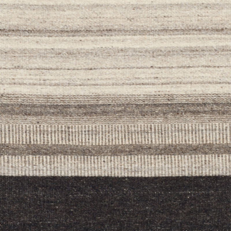 Rodgers Hand Woven Flat Weave H. S. Wool/Cotton Striped Rug in Black/Beige/Brown, Square 6' x 6'