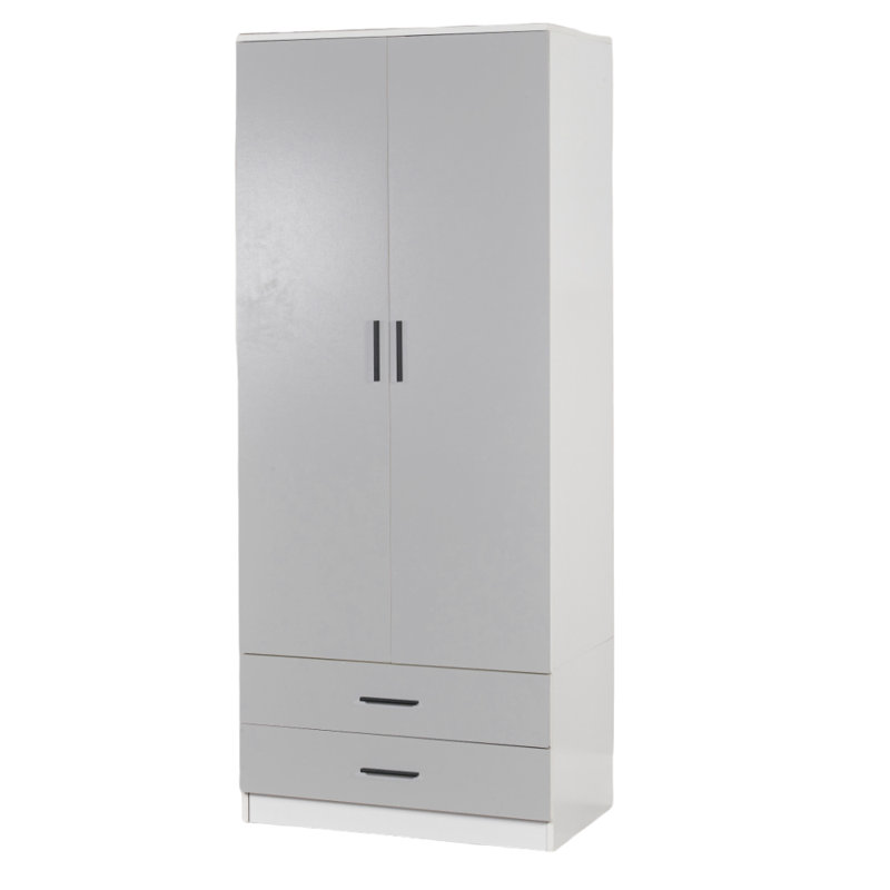 Gianpietro 2 Door Manufactured Wood Wardrobe, White Carcass/Grey Drawer
