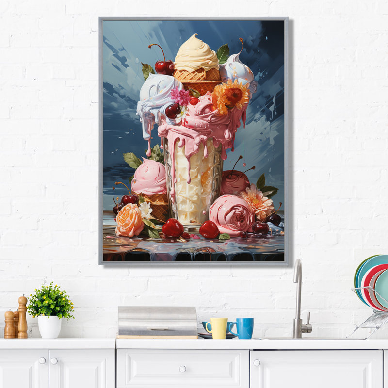 Nourriture, crème glacée alimentaire III - Desserts, art mural, H 32 po x l 16 po, Cadre photo noir