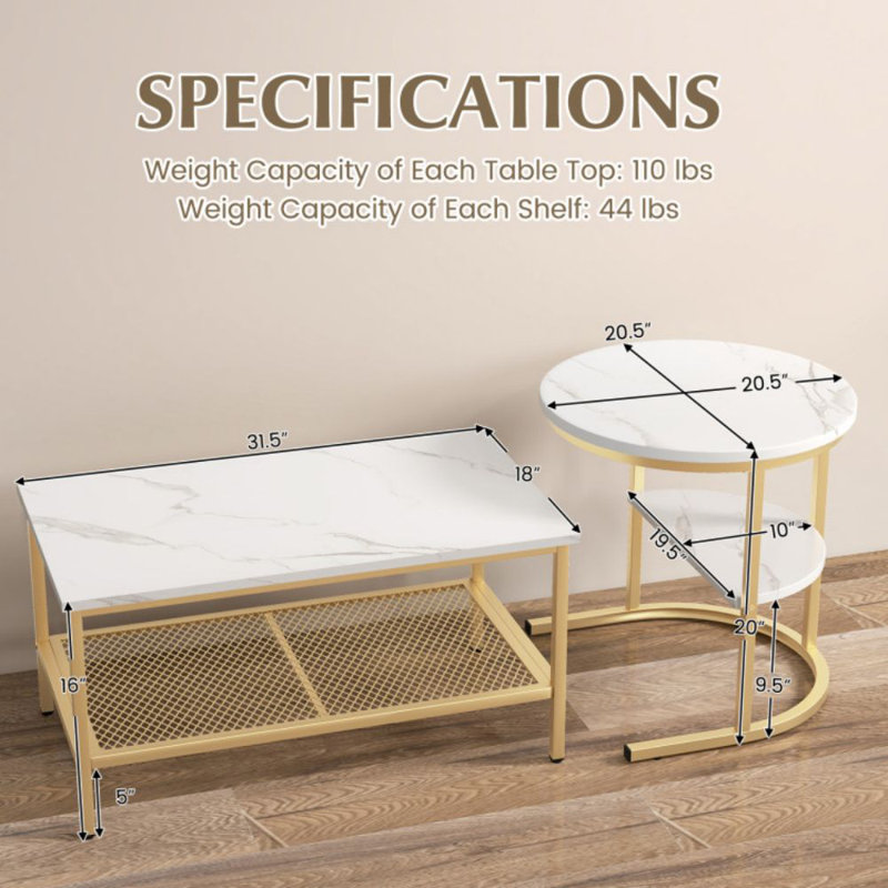 Javarrius Nesting Coffee Table, Gold