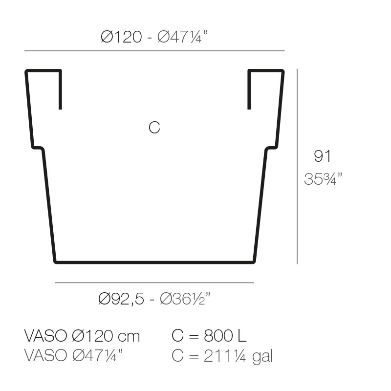Vaso Plastic Pot Planter, Steel, 35.75" H x 47.25" W x 47.25" D