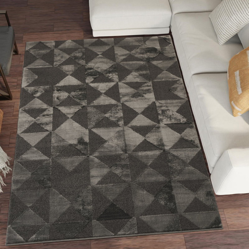 Hamilton Modern Metallic Sheen Area Rug - Polypropylene Weaving - Jute Backing - Mosaic Geometric Triangle Design Rugs, Dark Grey