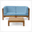 Causeuse modulaire à 2 places X-Back avec table basse, coussins d'extérieur résistants aux intempéries et structure en bois d'acacia durable