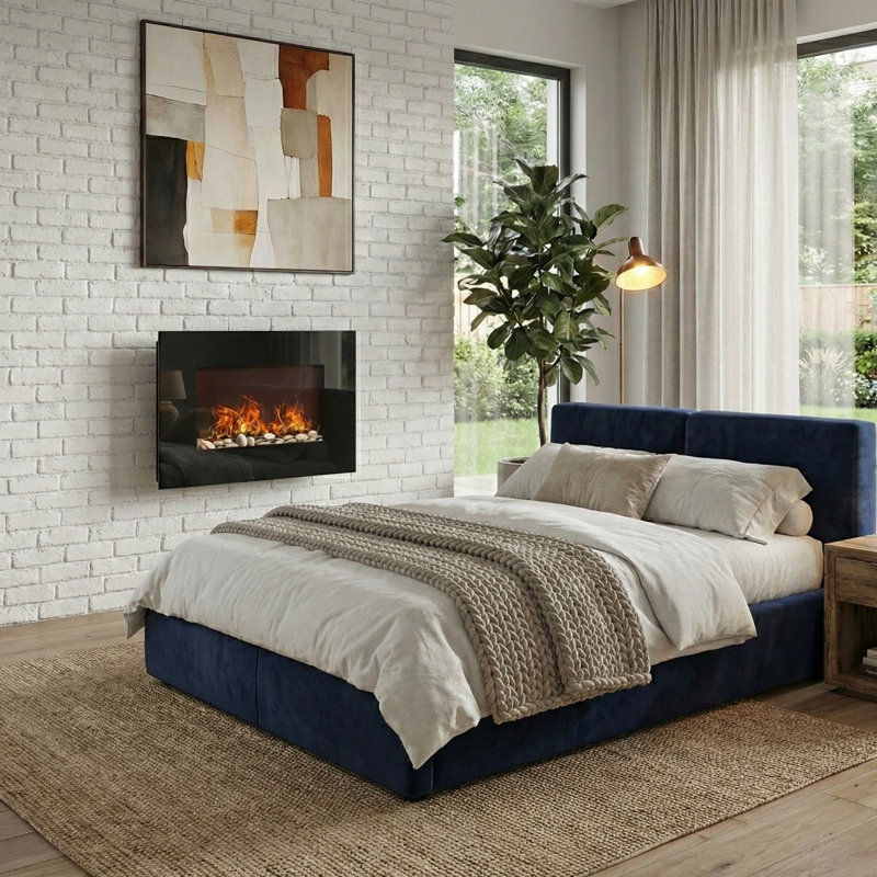 Wade Logan 26-Inch Wall Mounted Electric Fireplace - Heater with Pebble Fuel Effect, Adjustable Flames and Heat Settings, and Remote Control