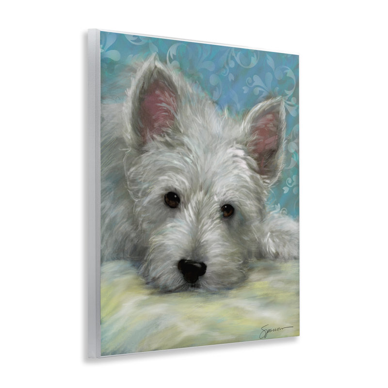 Plaque murale Lazy Day White Terrier, design par Mary Sparrow