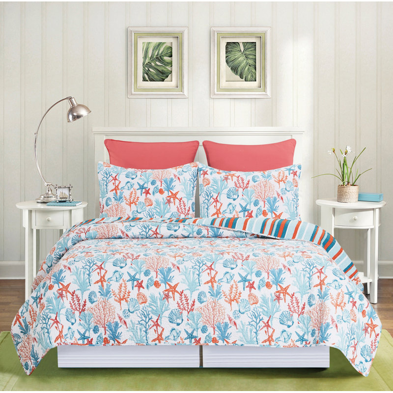 Tangerine Coast Quilt Set, King Quilt + 2 King Pillow Shams