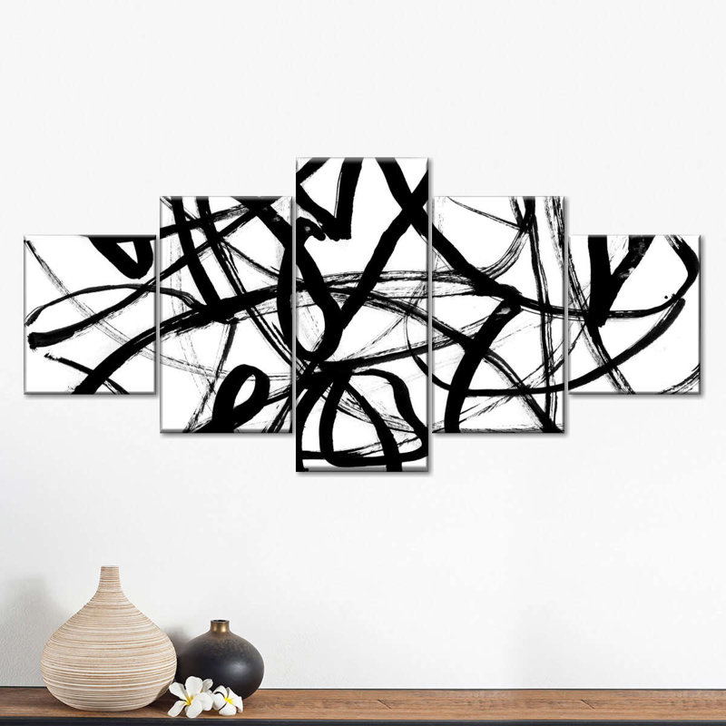 Art mural abstrait noir et blanc, reproduction d'art sur toile, H 24 po x l 55 po x P 1,25 po