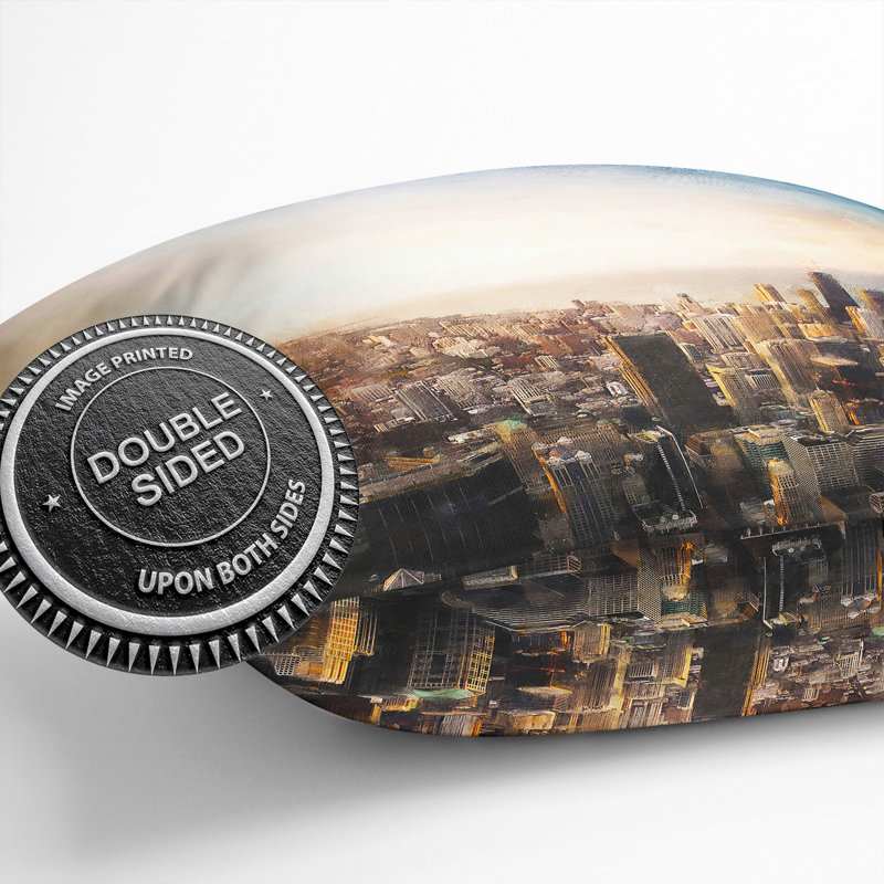 High over the Chicago Skyline Painting Cushion with Filling, 40cm H x 40cm W x 15cm D