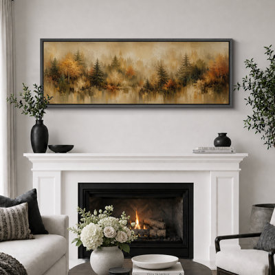 Tableau abstrait doré reflétant une forêt, Décoration murale pour salon, Impression giclée sur toile encadrée (3 pièces)