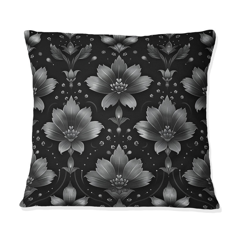 Coussin Damask Floral Glamour II - Glam, H 16 po x l 16 po, Noir, noir, noir, noir