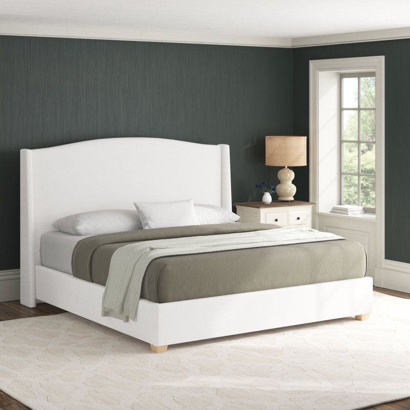 Lit plateforme tapissier Allis, Simple, Sergé Performance blanc