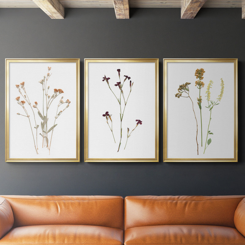 Toile encadrée de qualité supérieure Pressed Botanical I - Prêt à être accroché, Or, H 42,5 po x l 91,5 po x P 1,25 po