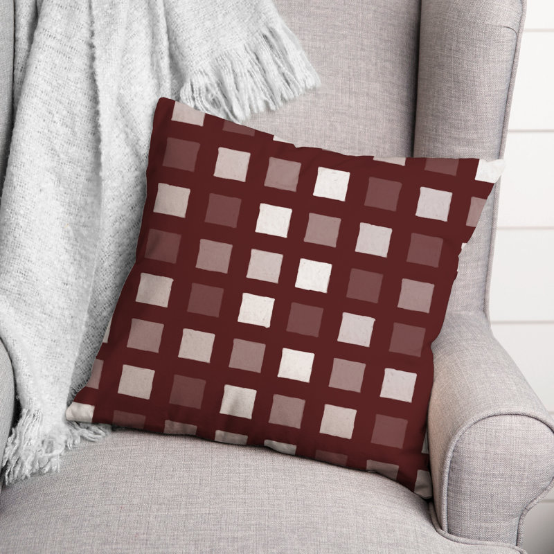 Plaid Outdoor Reversible Throw Pillow, H 18 po x l 18 po, Marron
