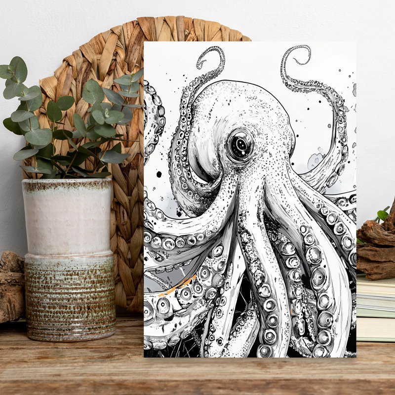 Striking Octopus Illustration Octopus Ocean Wildlife Wall Art Print, 45.72cm H x 30.48cm W