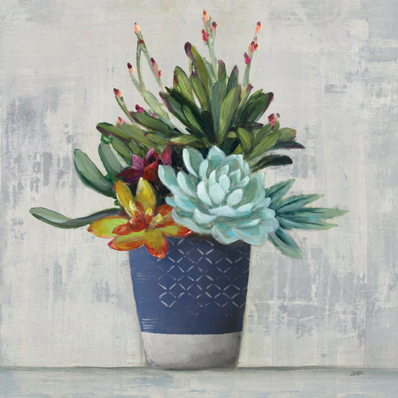 " Succulent Still Life I Navy " Painting, 30" H x 30" W, White Single Picture Framed, No
