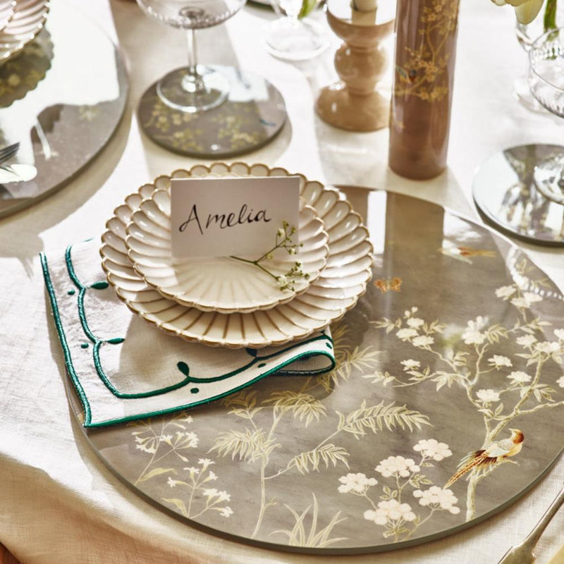 Chinoiserie Round Placemat Set, Gray
