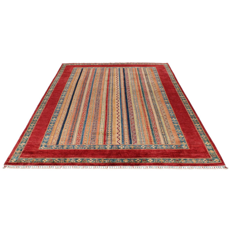 Tapis tribal rouge et multicolore 7 x 7 7 po