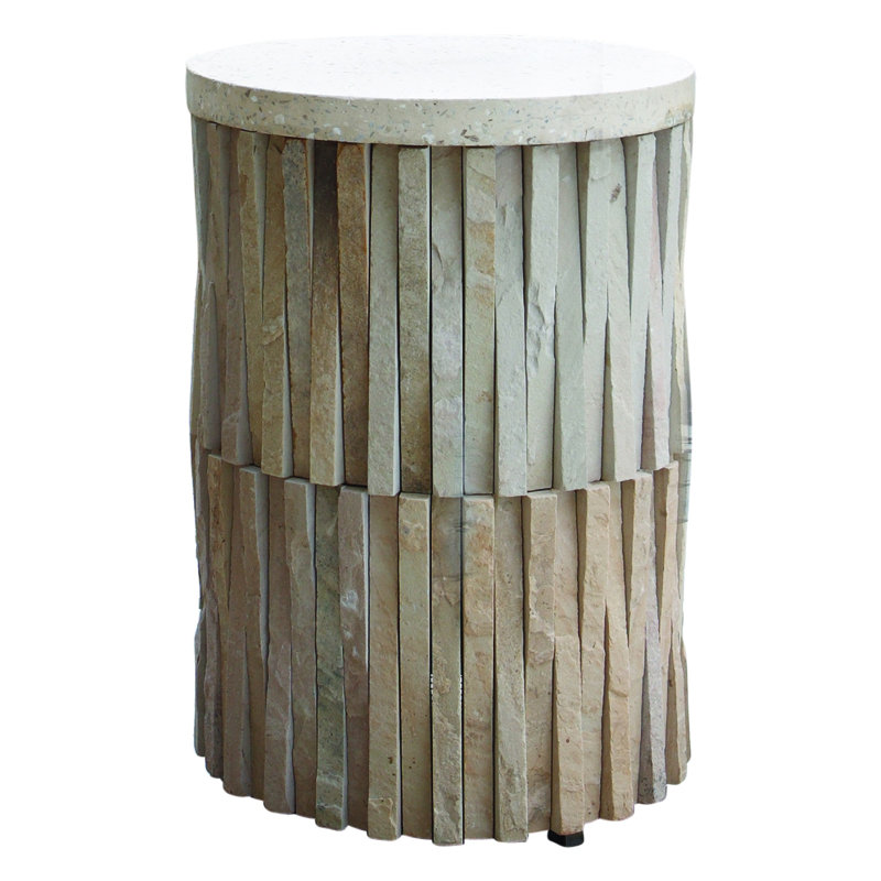 Desert Stone and Metal Round Side Table with Removable Terrazzo Top