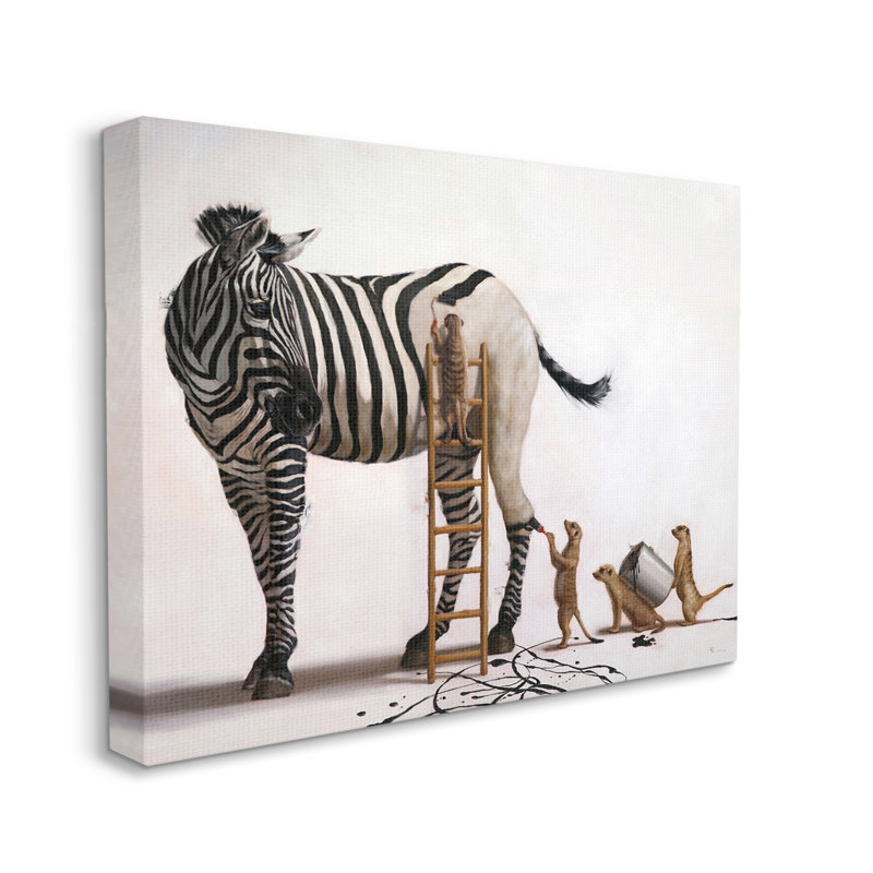 Suricate rayures zébrées sur toile par Lucia Heffernan, peinture, H 24 po x l 30 po x P 1,5 po