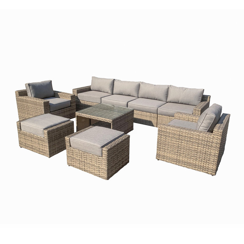 8-Person Patio Conversation Set with Cushions, Gray