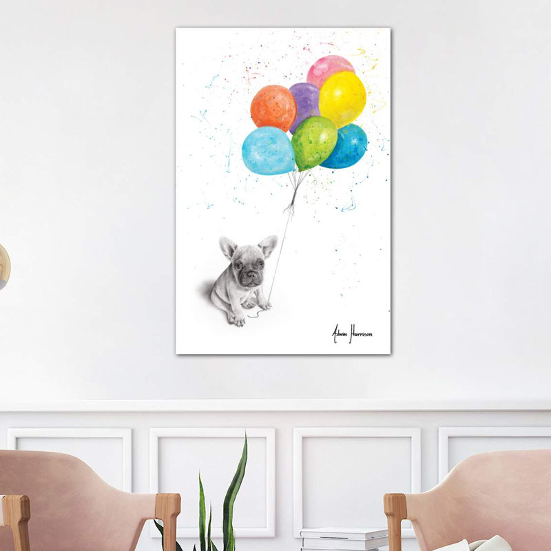 Little Frenchie And The Balloons by Ashvin Harrison - Wrapped Canvas Painting, 101.6 cm H x 66.04 cm W x 1.91 cm D