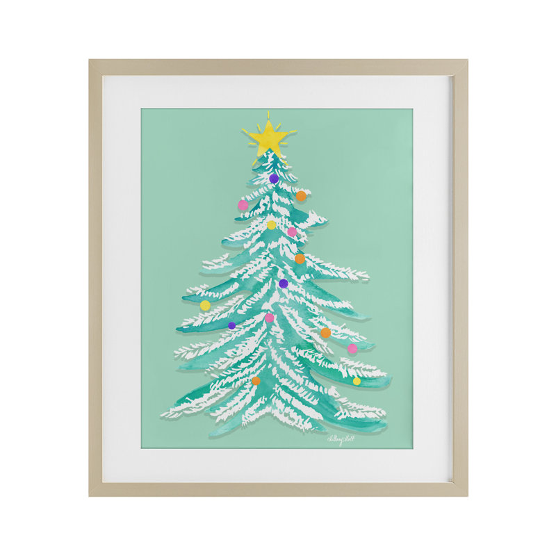 «Pastel Christmas Tree Whimsy», reproduction encadrée sous verre, conception de Hillary Holt, Cadre de récolte en pin