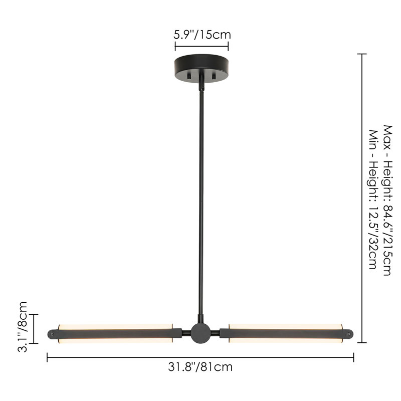 Zuno 1 - Light Minimalist LED Kitchen Island Linear Pendant, Matte Black